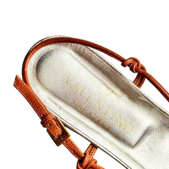 VTG Valentino Gold Thong Flat Sandals Sz.10 Coral Rhinestones Boho Designer - Picture 14 of 16